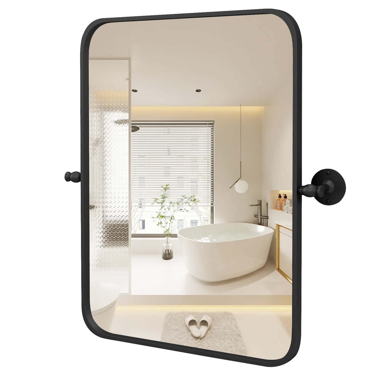 Costway 30 x 22 Inch Black Metal Framed Pivot Rectangle Wall-Mounted Mirror Black